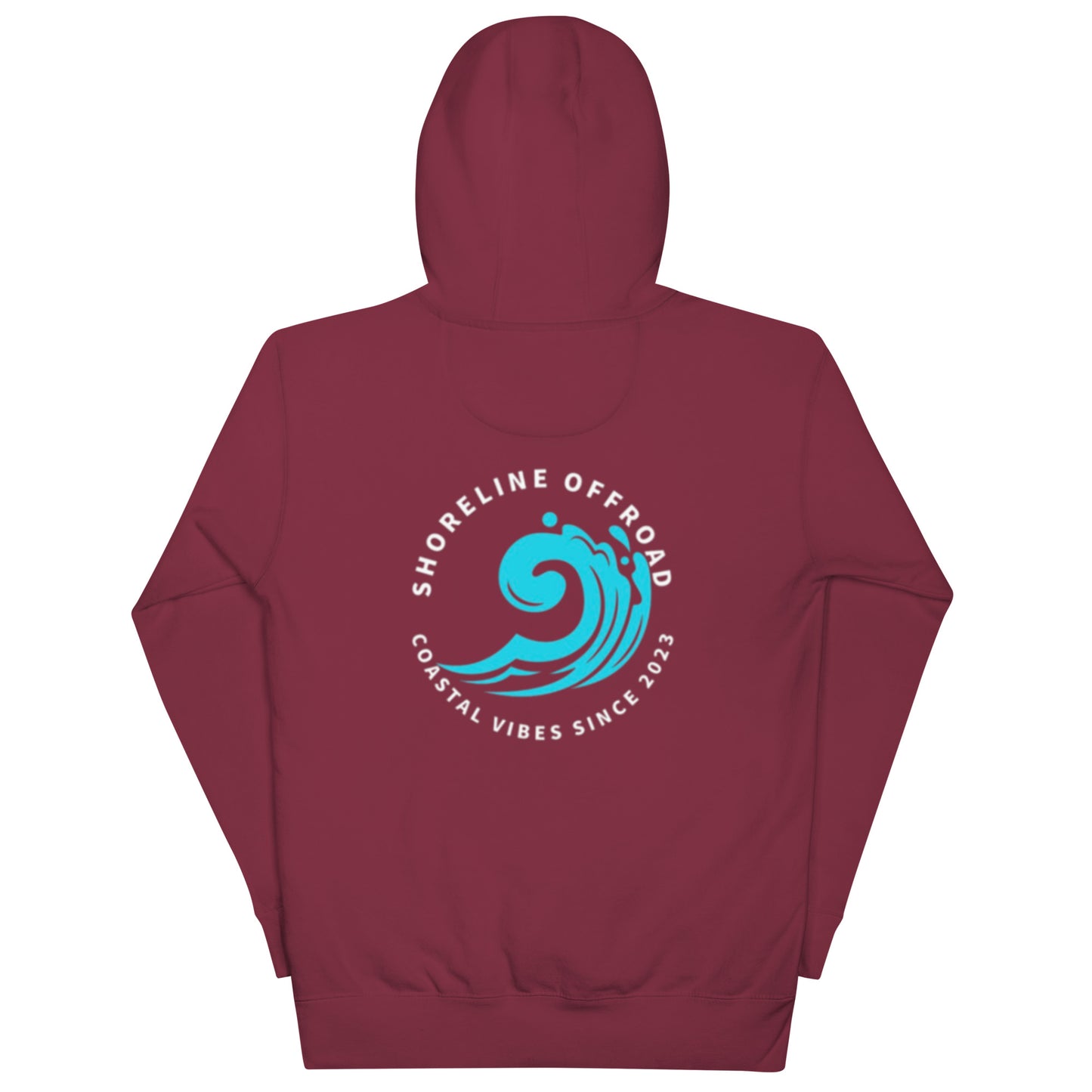 a red hoodie with a blue and white logo