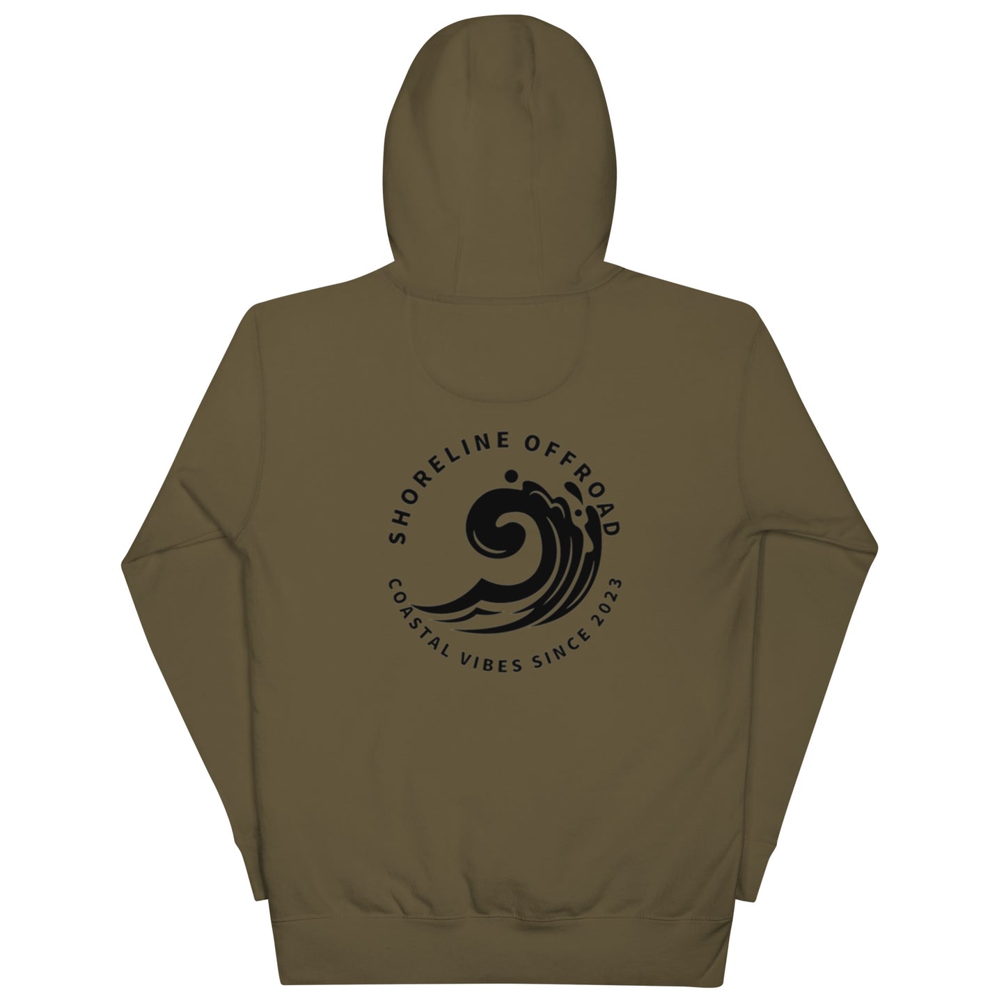 a brown hoodie with a black logo on it