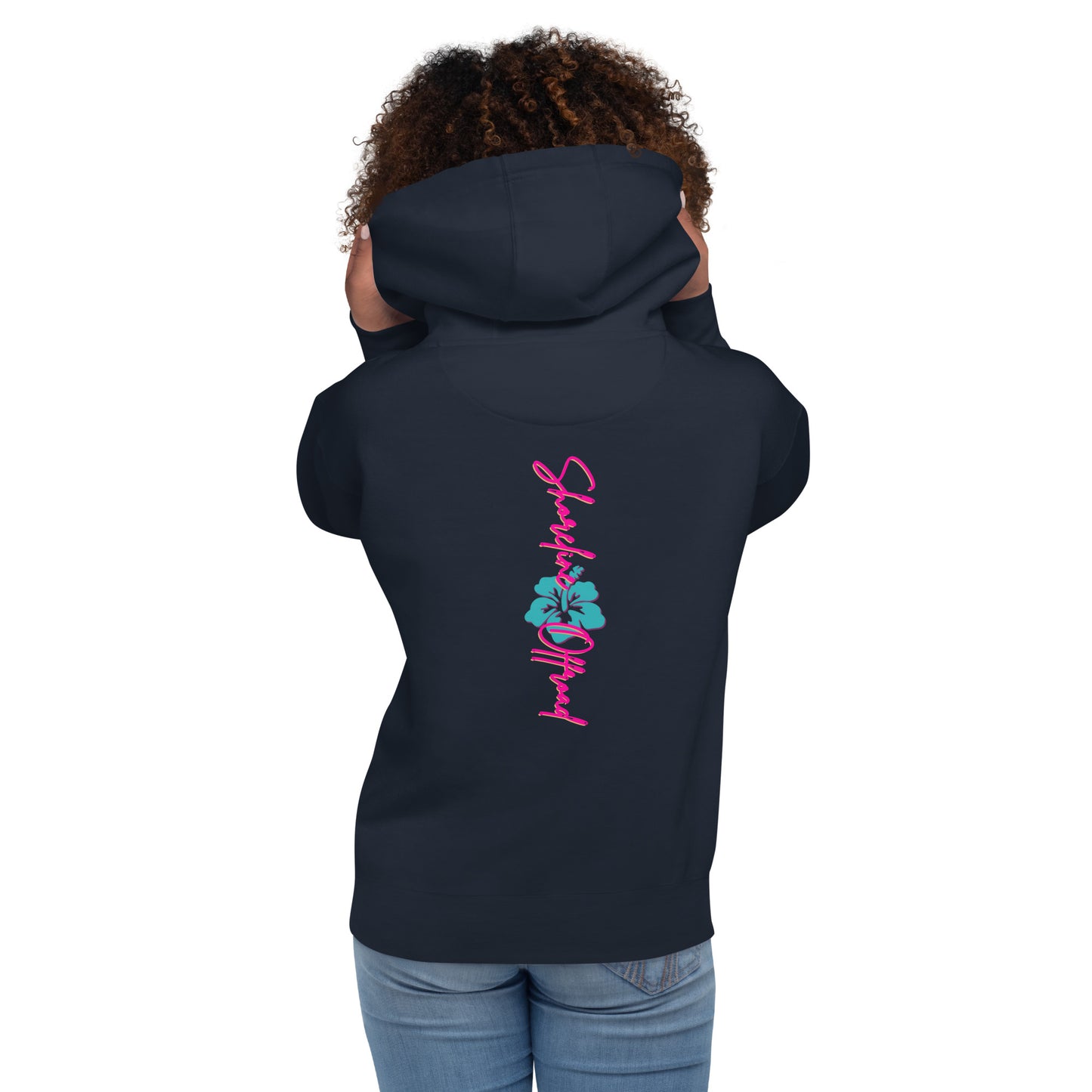 a woman wearing a hoodie with the word love on it
