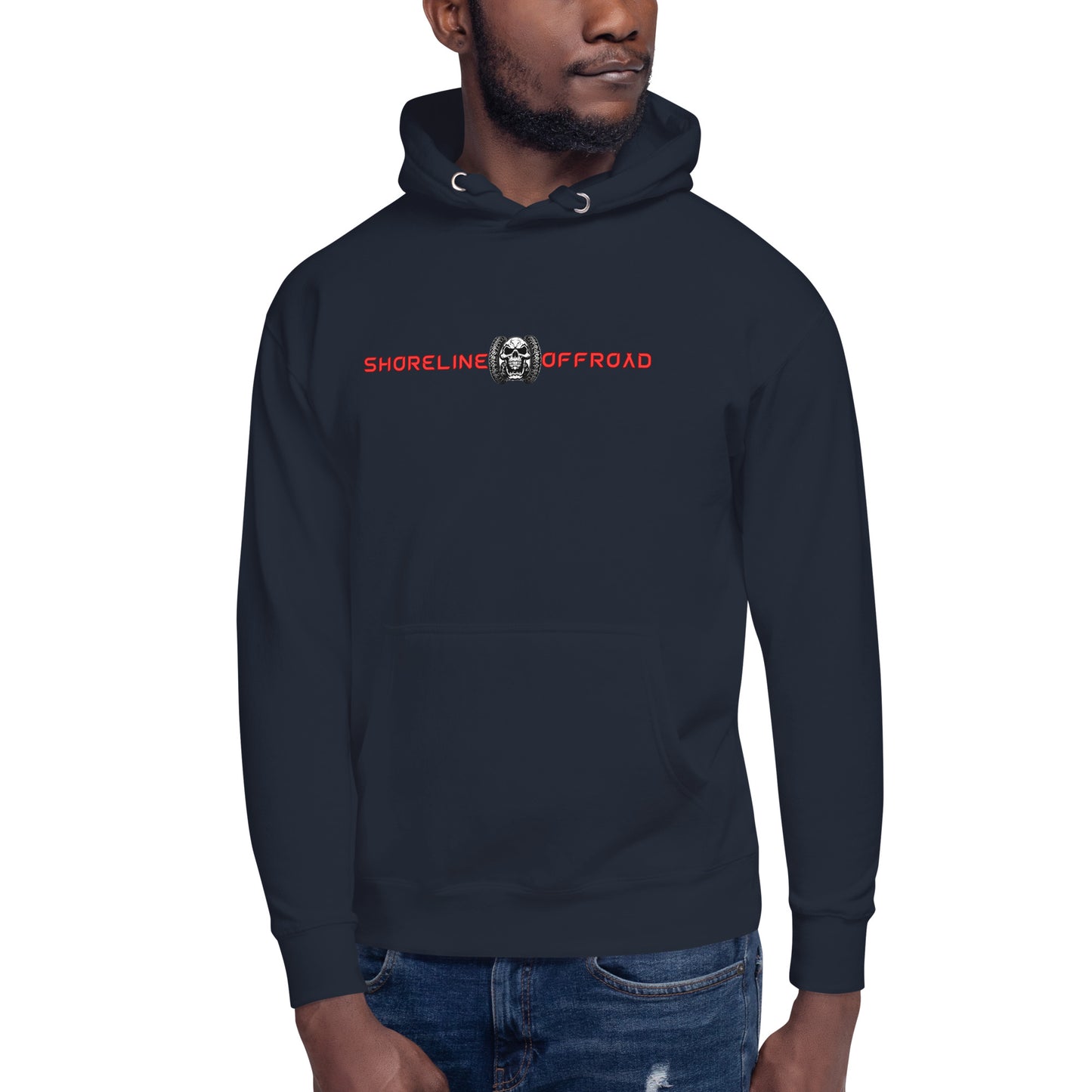 a man wearing a black hoodie with a skull on it