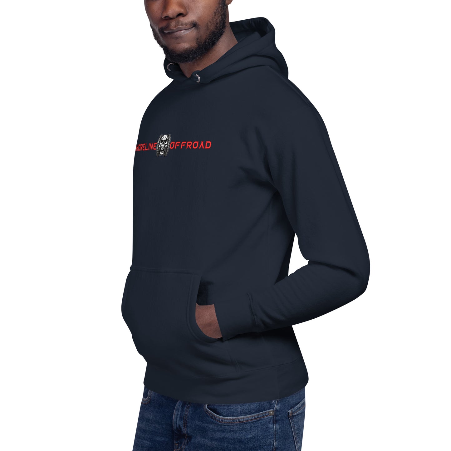 a man wearing a hoodie with a skull on it