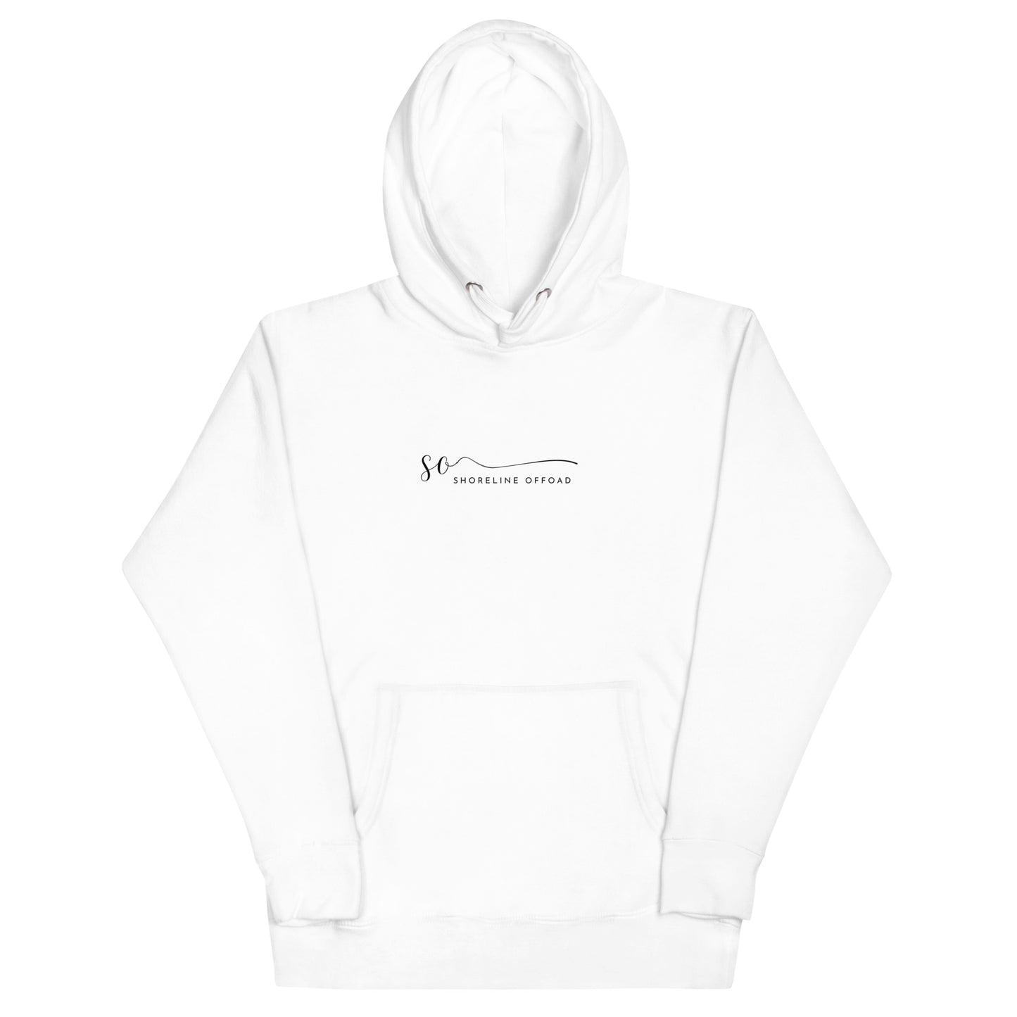 a white hoodie with a black and white logo
