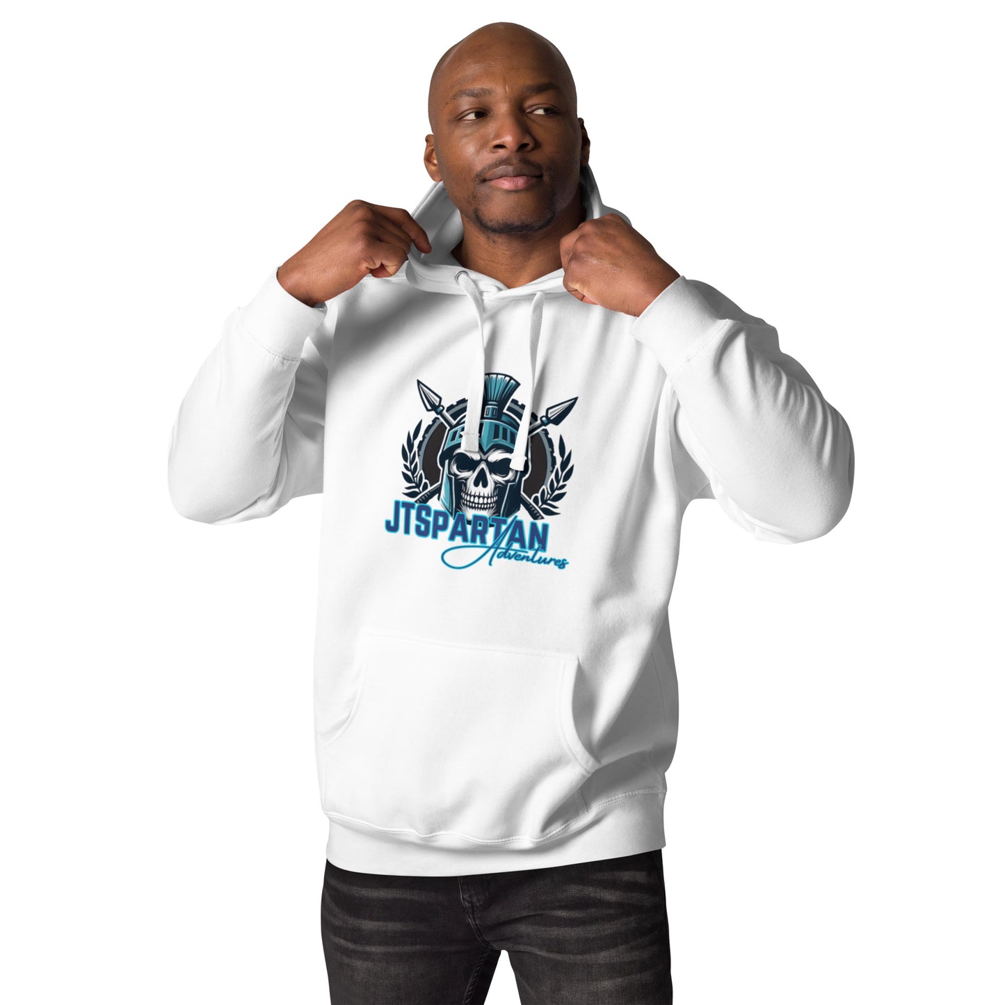 a man in a white hoodie is posing for the camera