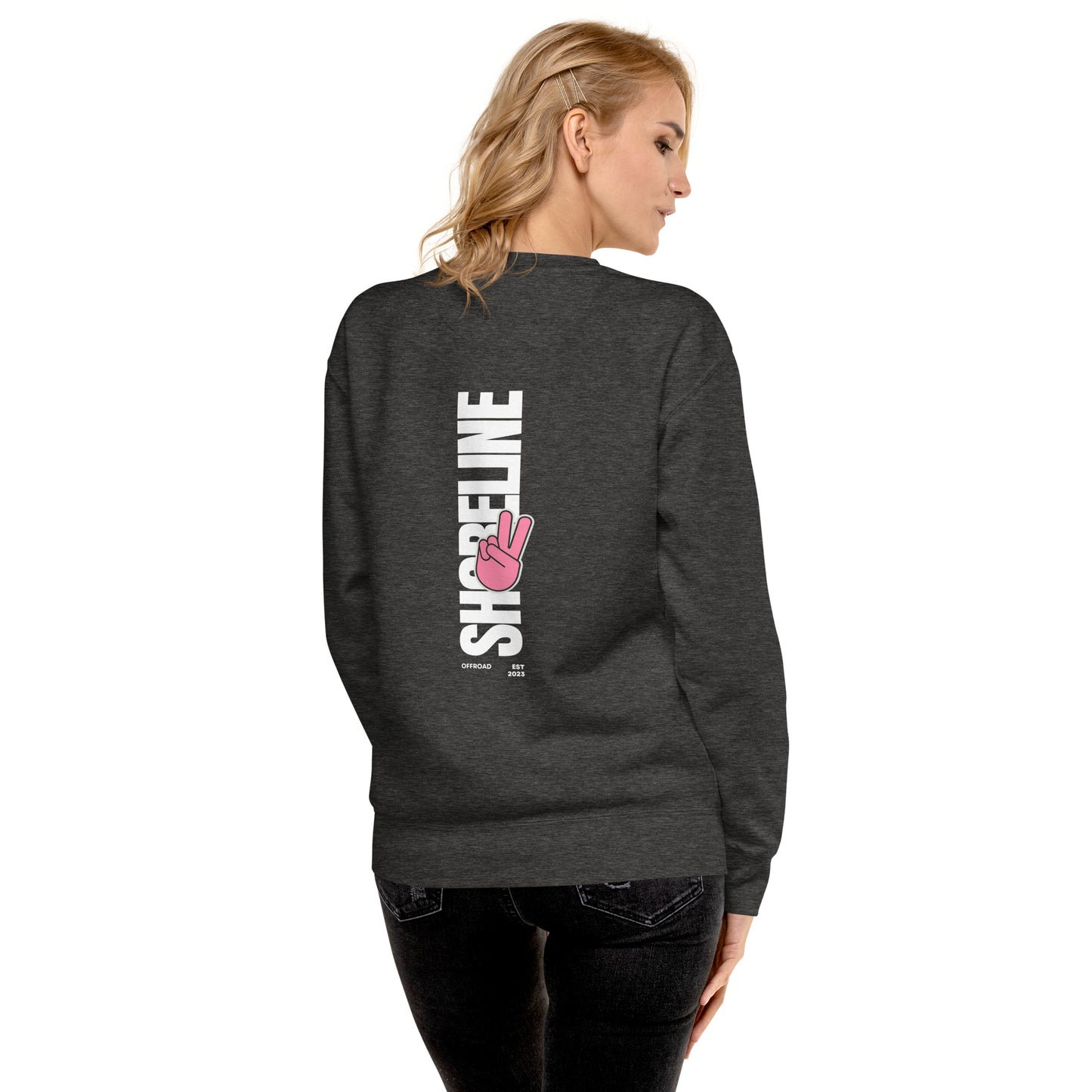 a woman wearing a black sweatshirt with the words life line on it