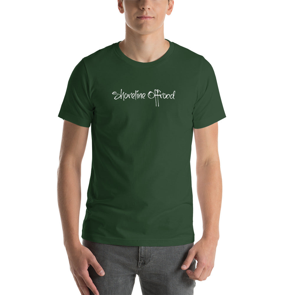 a man wearing a green t - shirt with the words stephanie church printed on it