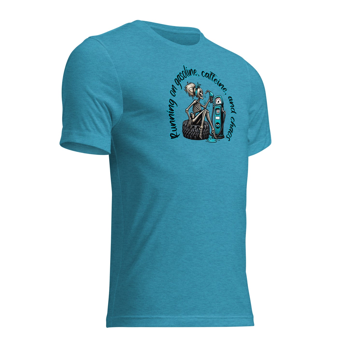 a blue t - shirt with an image of a woman and a man