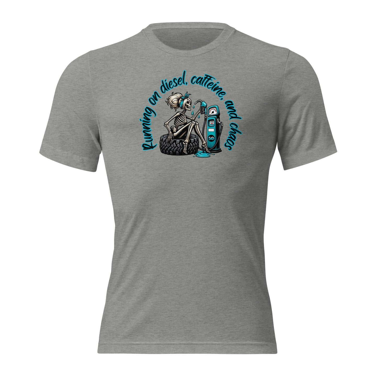 a women's t - shirt with a skeleton holding a skateboard