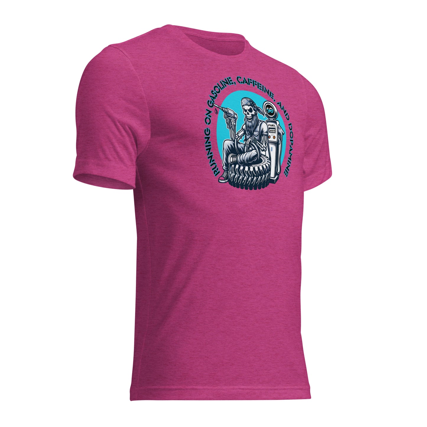 a pink shirt with a skeleton on it