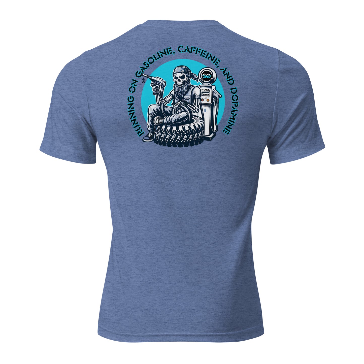 a blue t - shirt with a skeleton on it