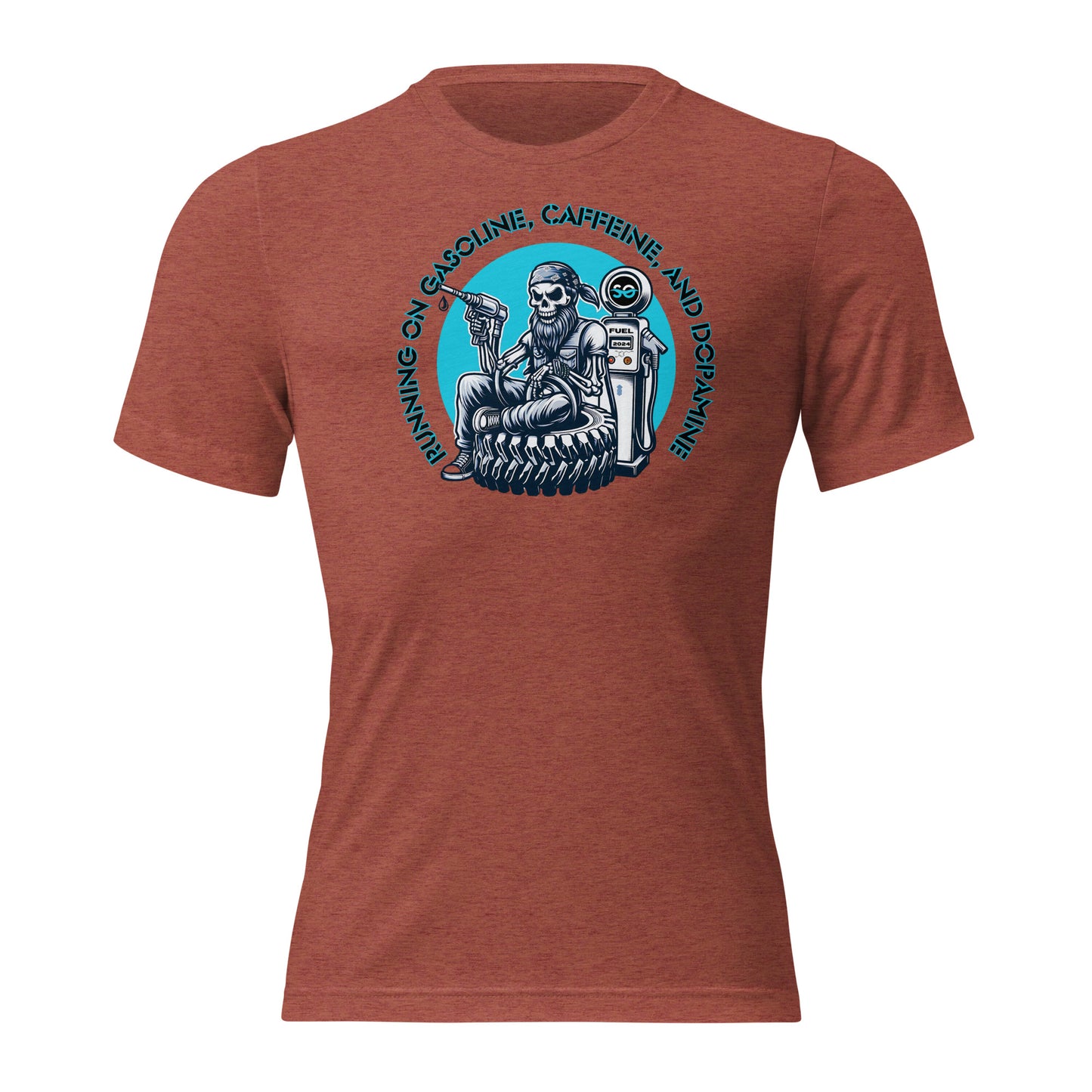 a red shirt with a picture of a man sitting on a chair
