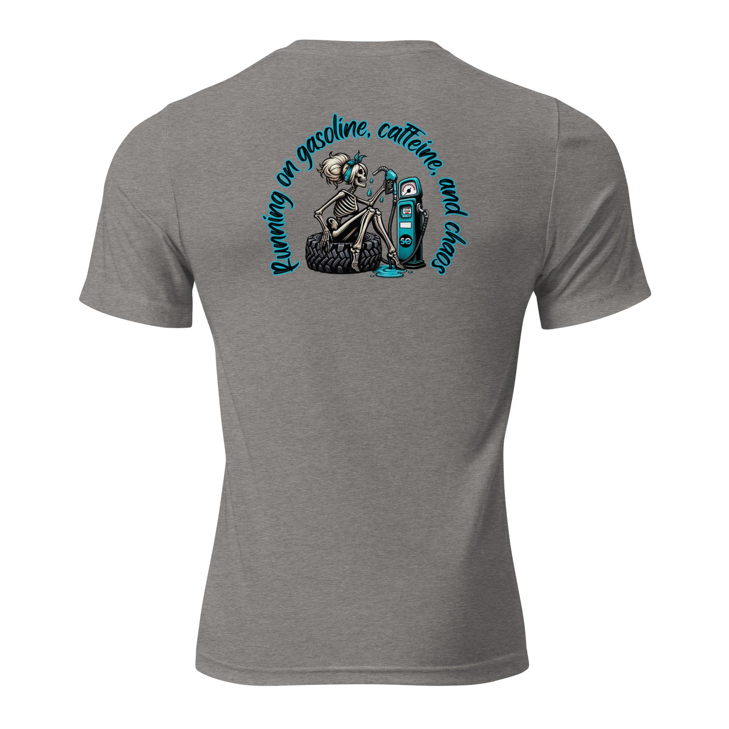 a t - shirt with a skeleton riding a snowboard