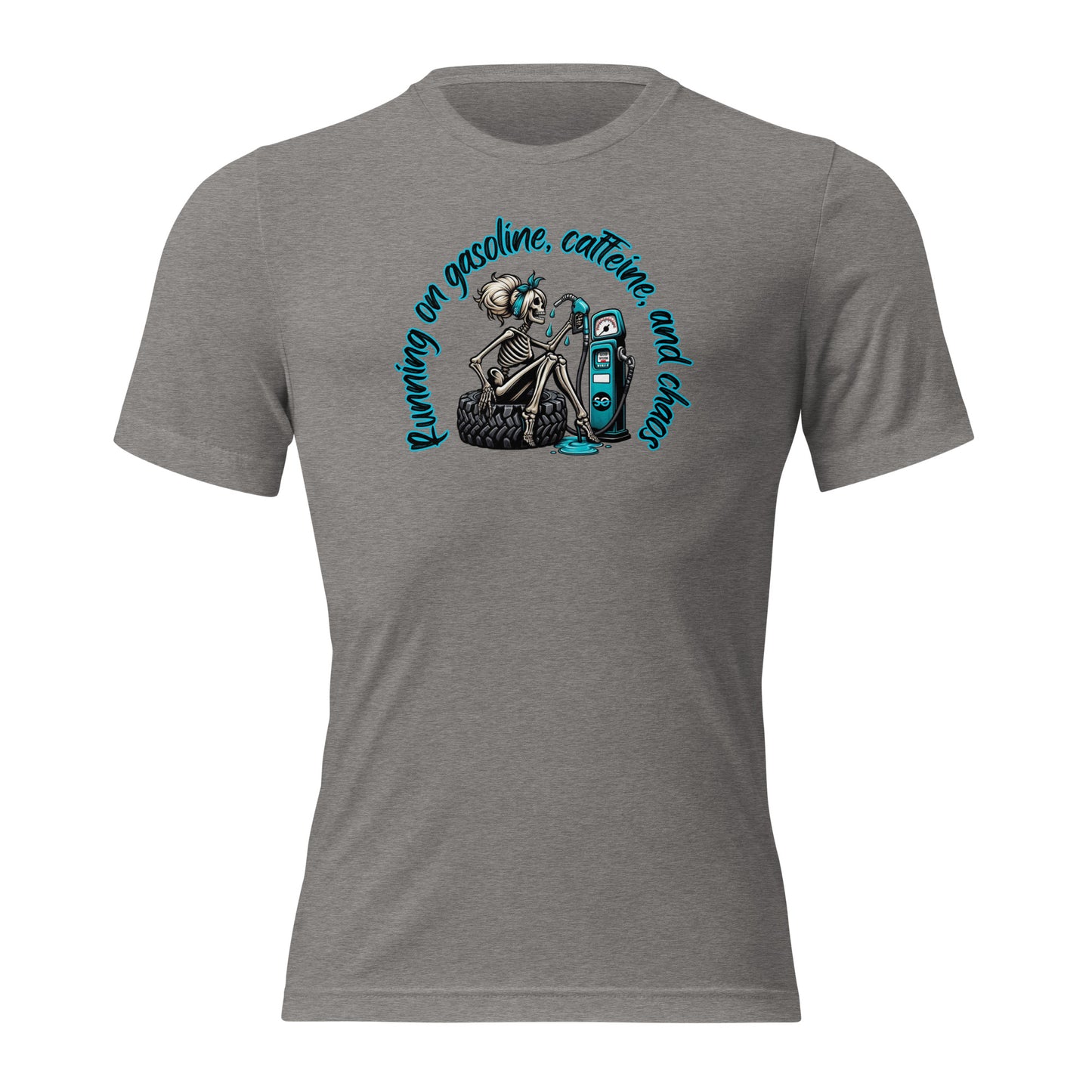 a women's t - shirt with a skeleton holding a snowboard