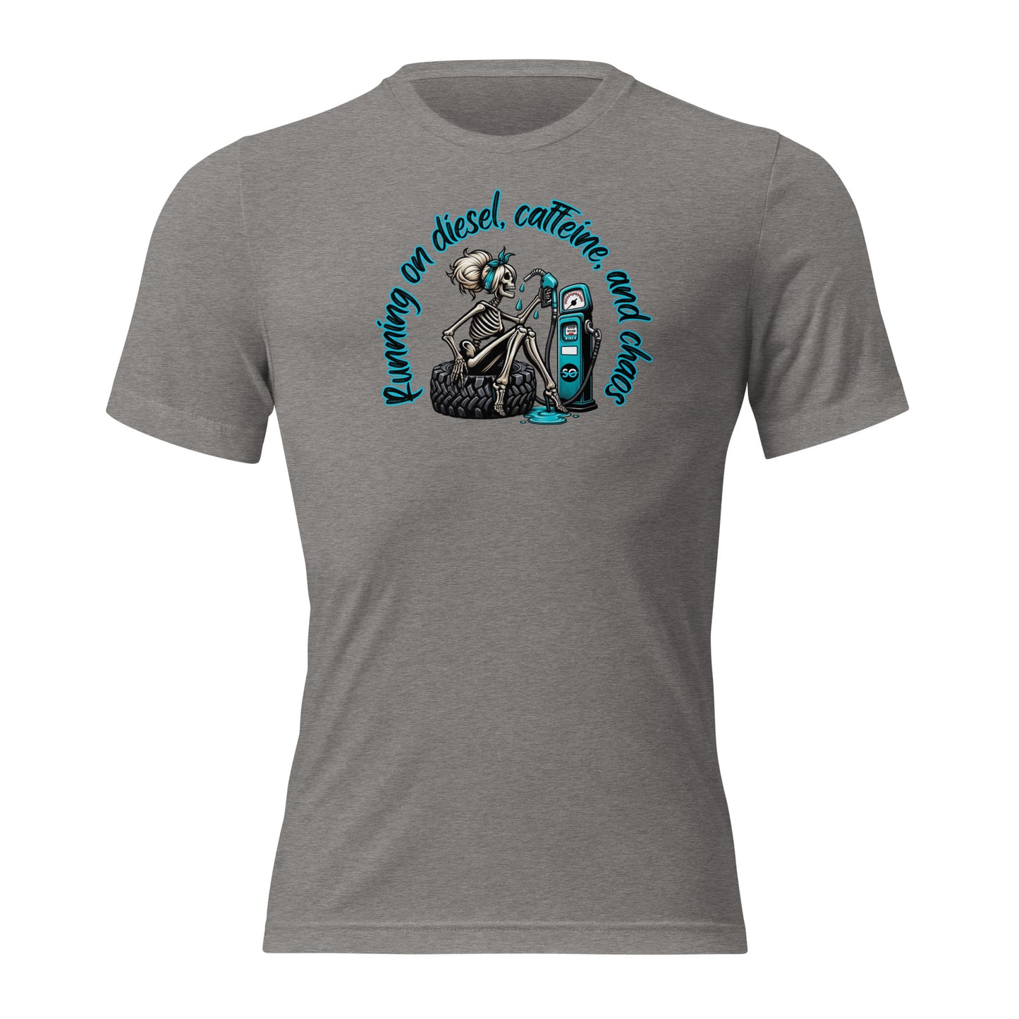 a women's t - shirt with a skeleton holding a skateboard