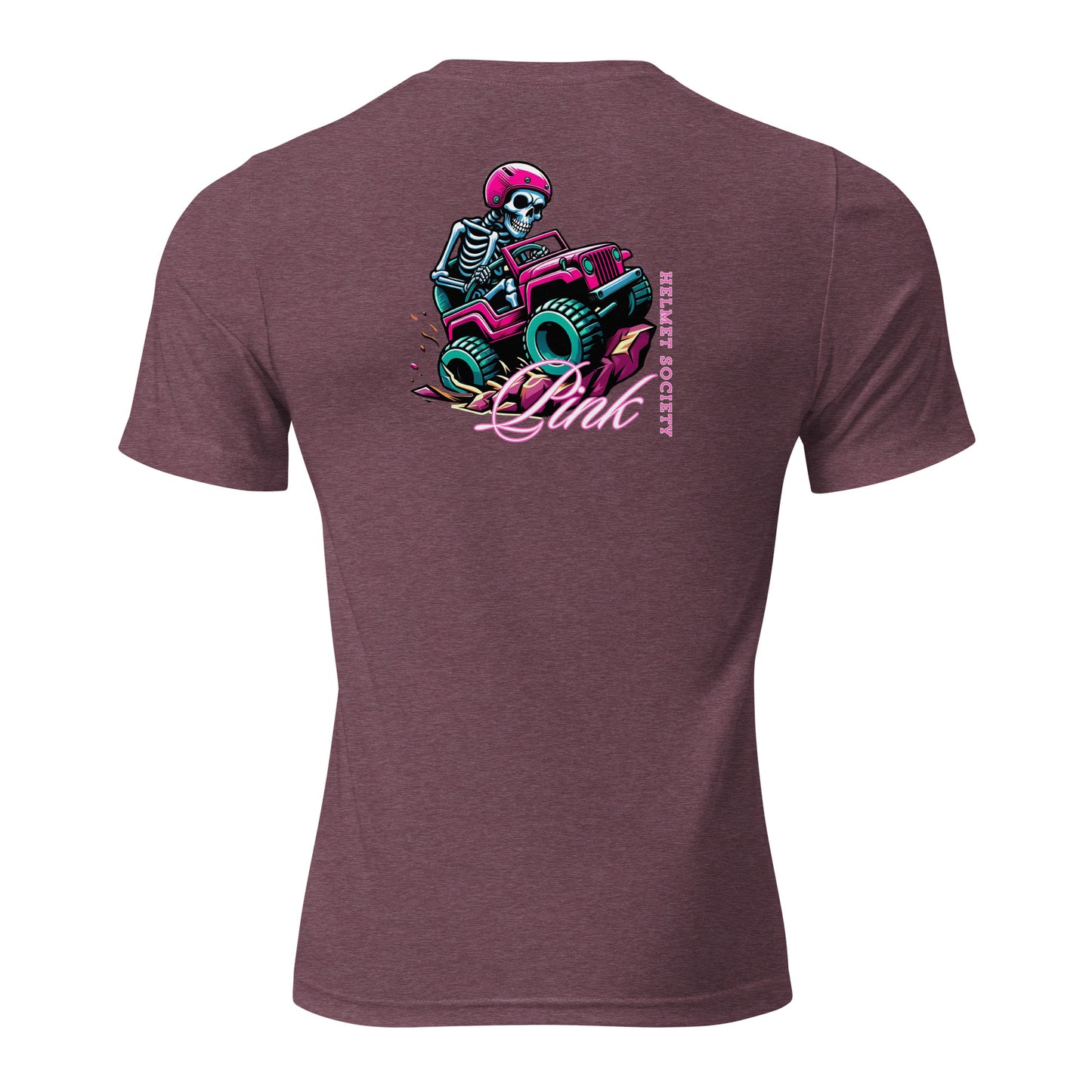 a purple shirt with a skeleton riding a motorcycle