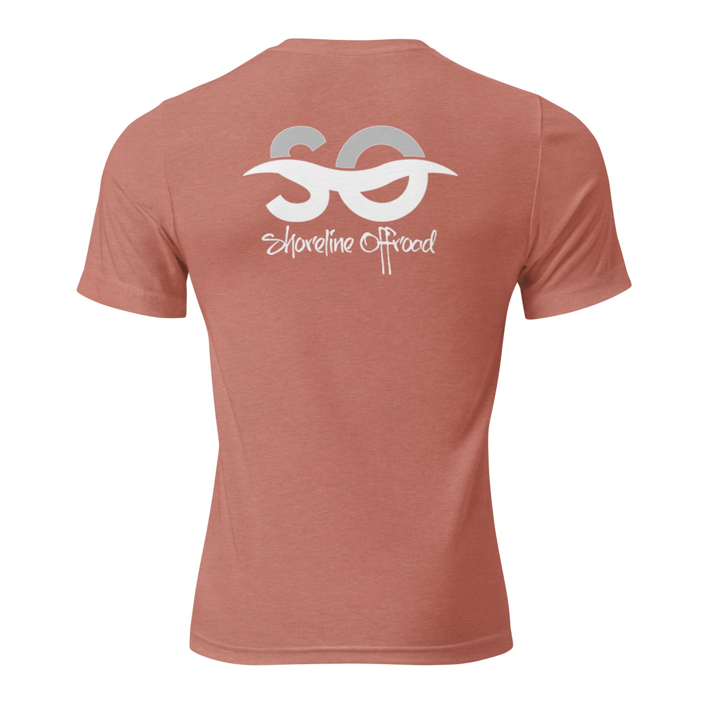 the back of a red shirt with a white logo on it