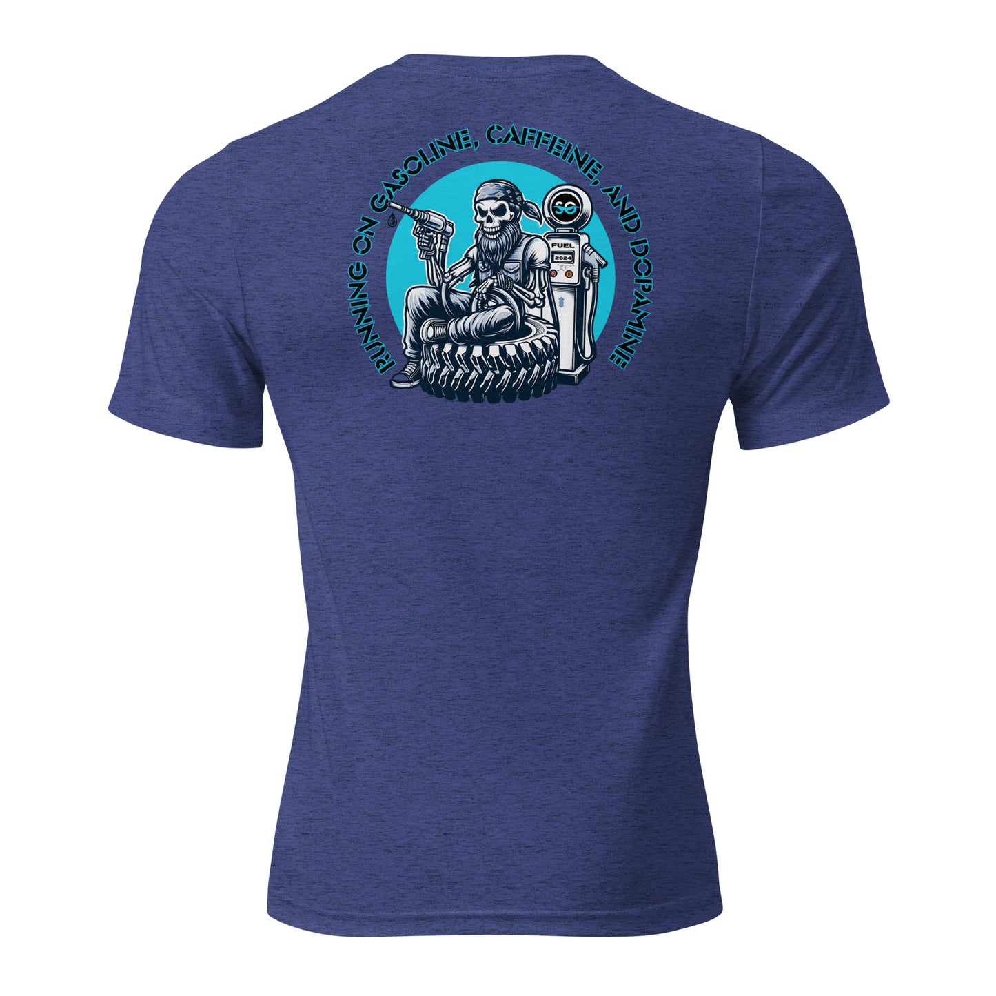 a blue t - shirt with a skeleton on it