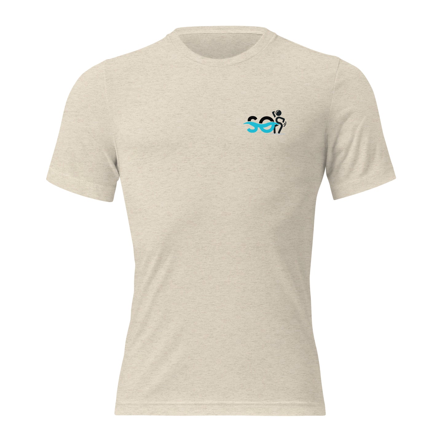 a white t - shirt with a blue logo on the chest