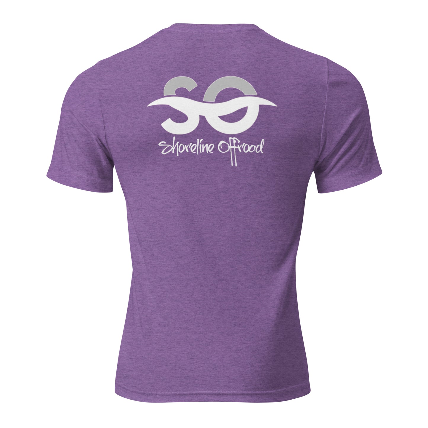the back of a purple shirt with a white logo on it