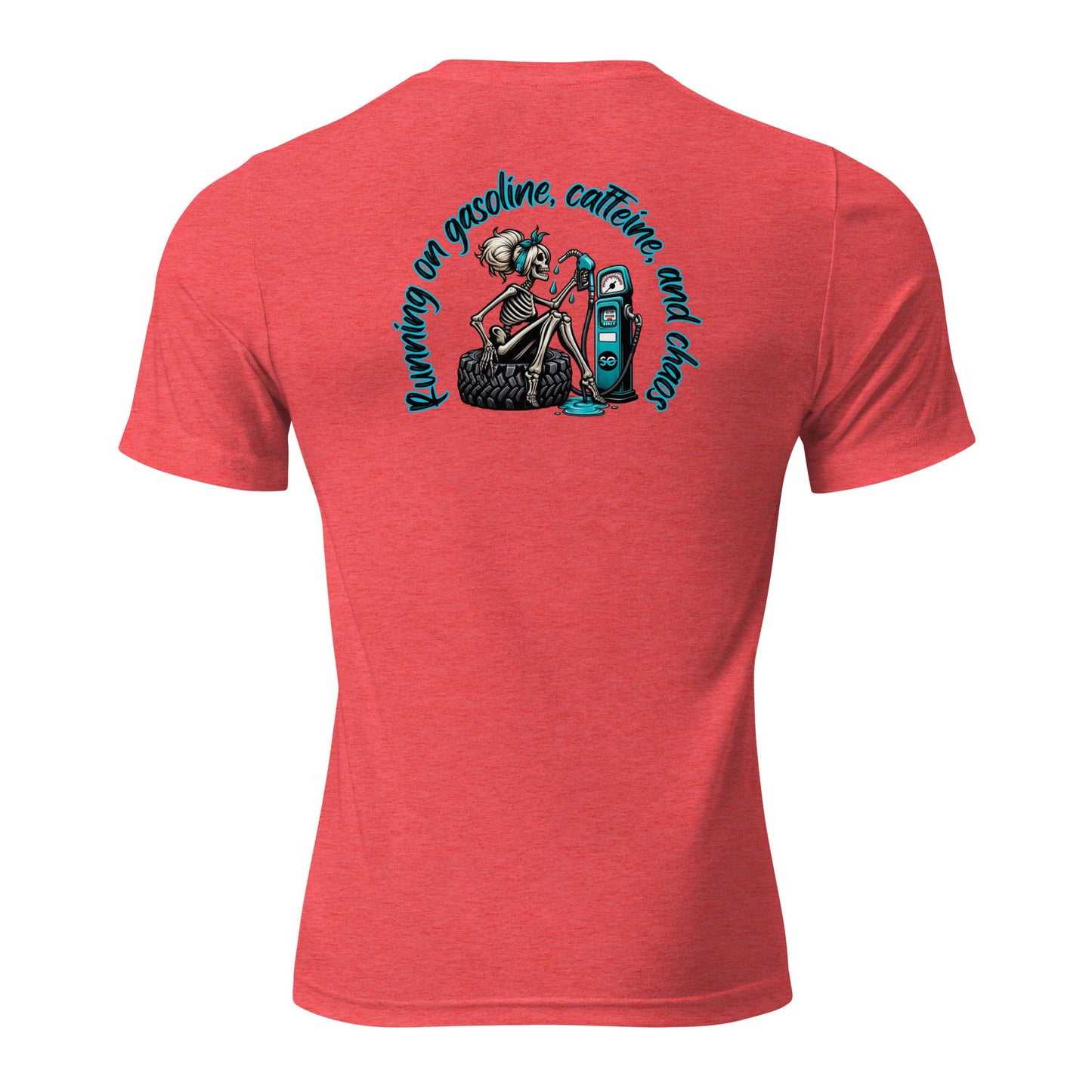 a red shirt with a skeleton riding a motorcycle