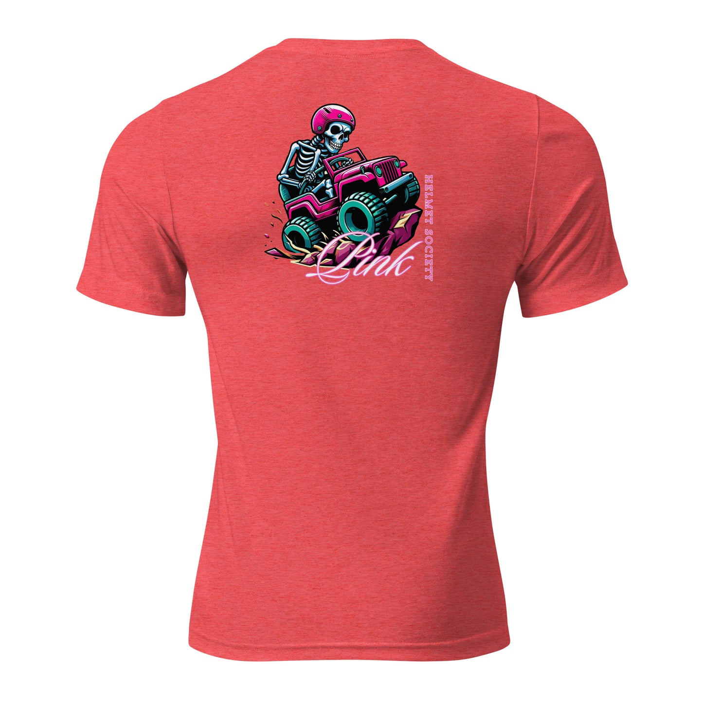 a red shirt with a skeleton riding a motorcycle