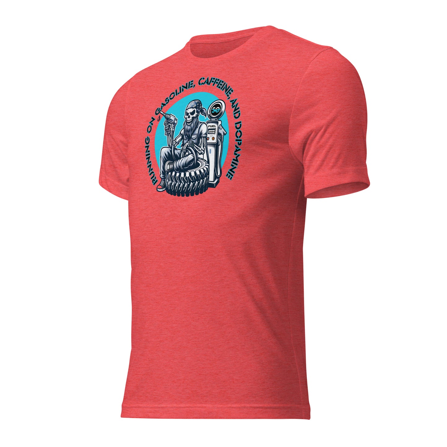 a red shirt with a skeleton on it
