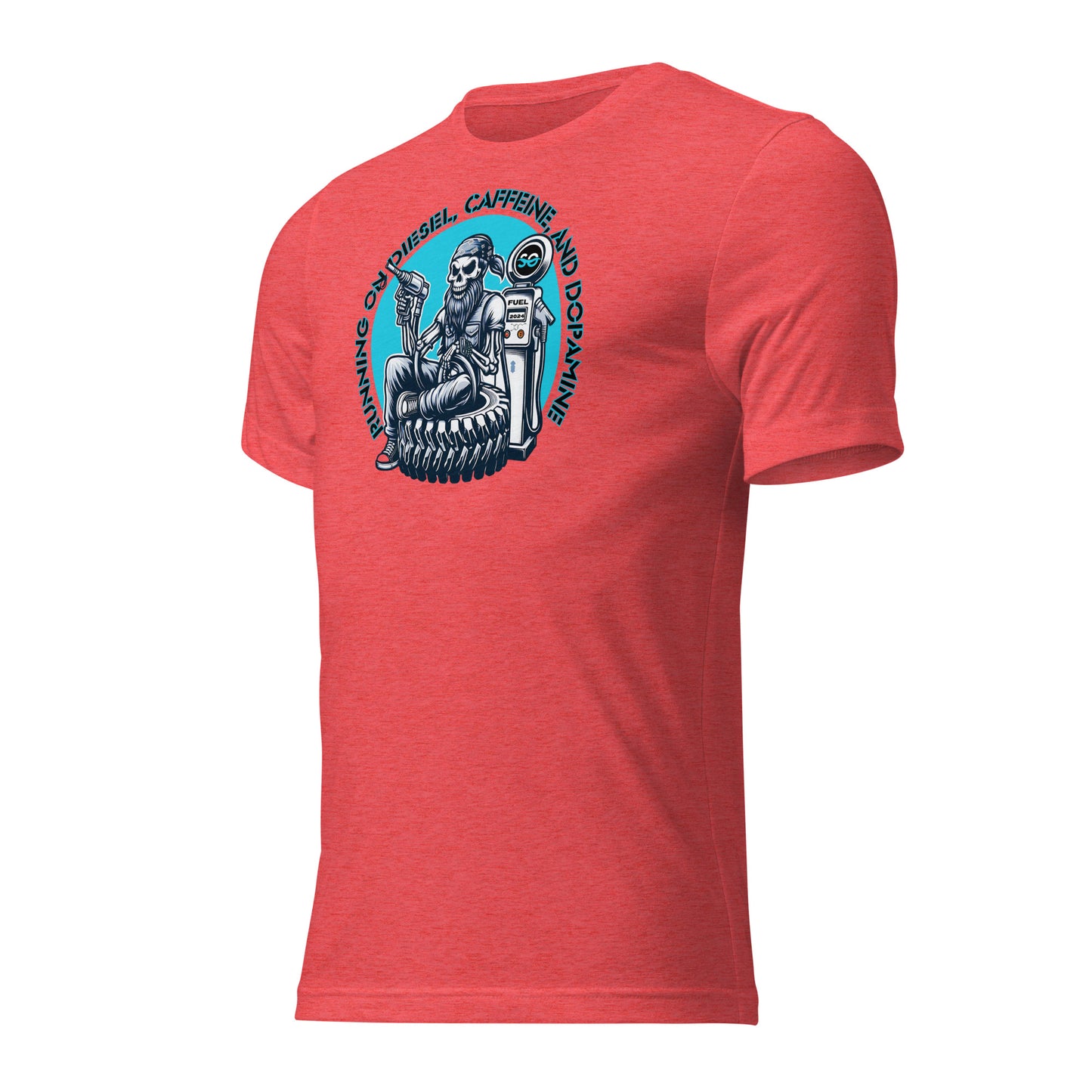 a red t - shirt with a picture of a man on a motorcycle