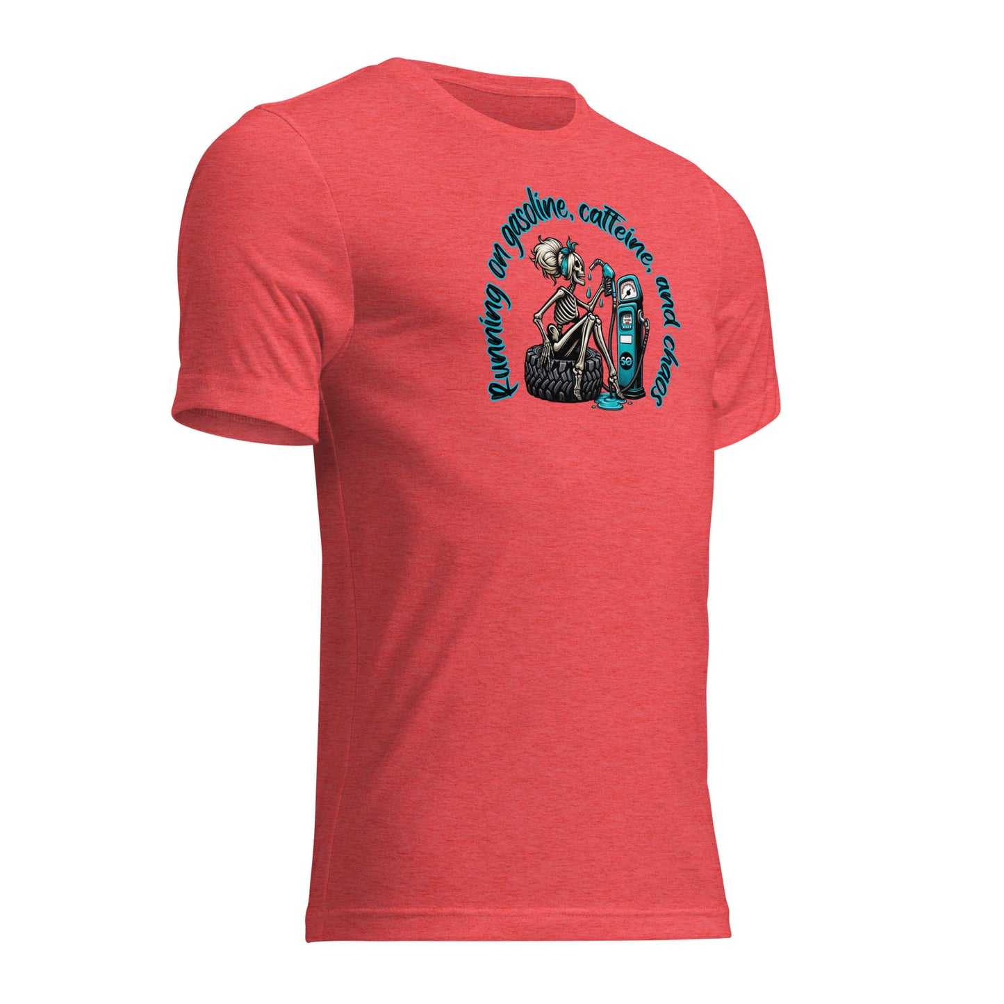 a red t - shirt with a picture of a woman and a man on it