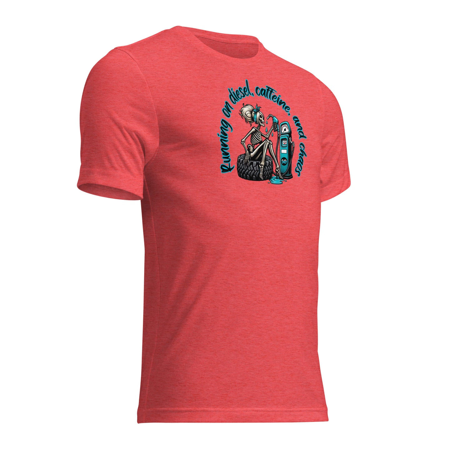 a red shirt with a skeleton on it