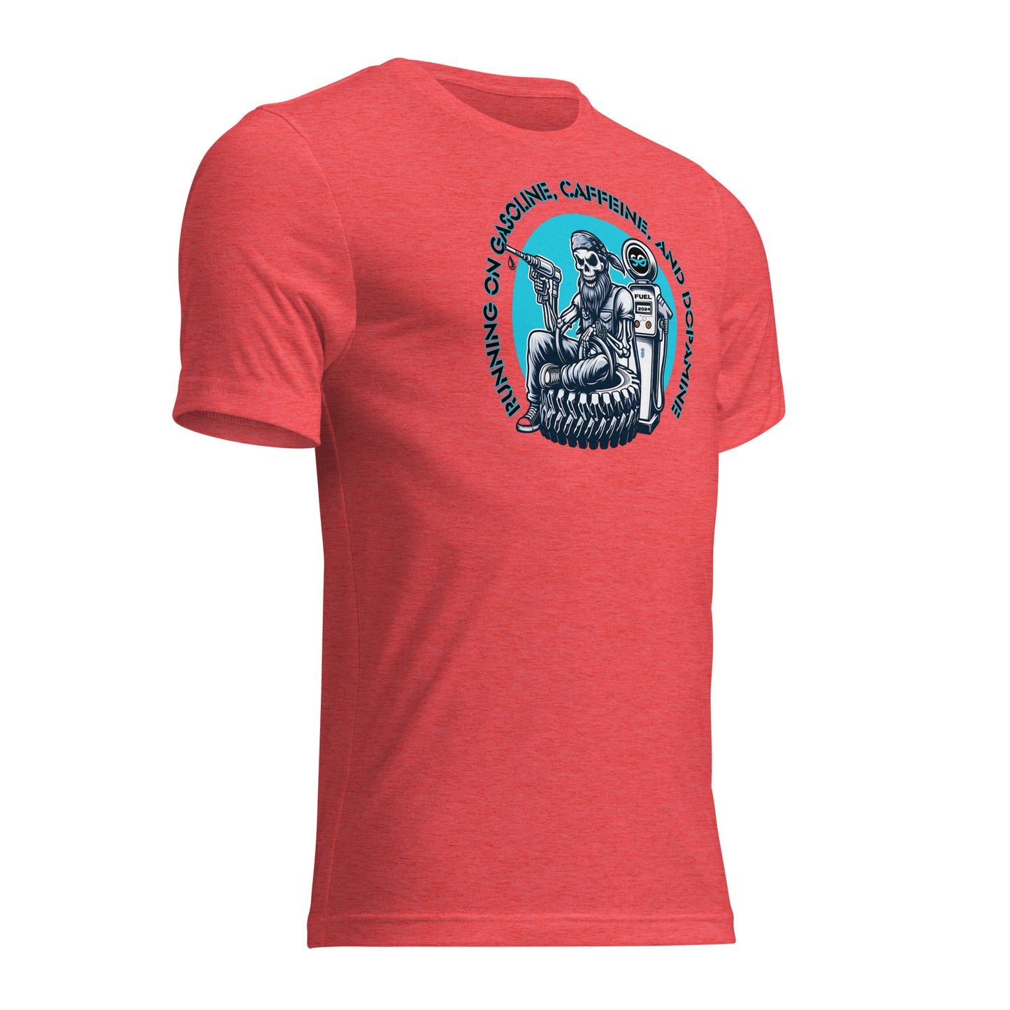 a red shirt with a picture of a skeleton on it