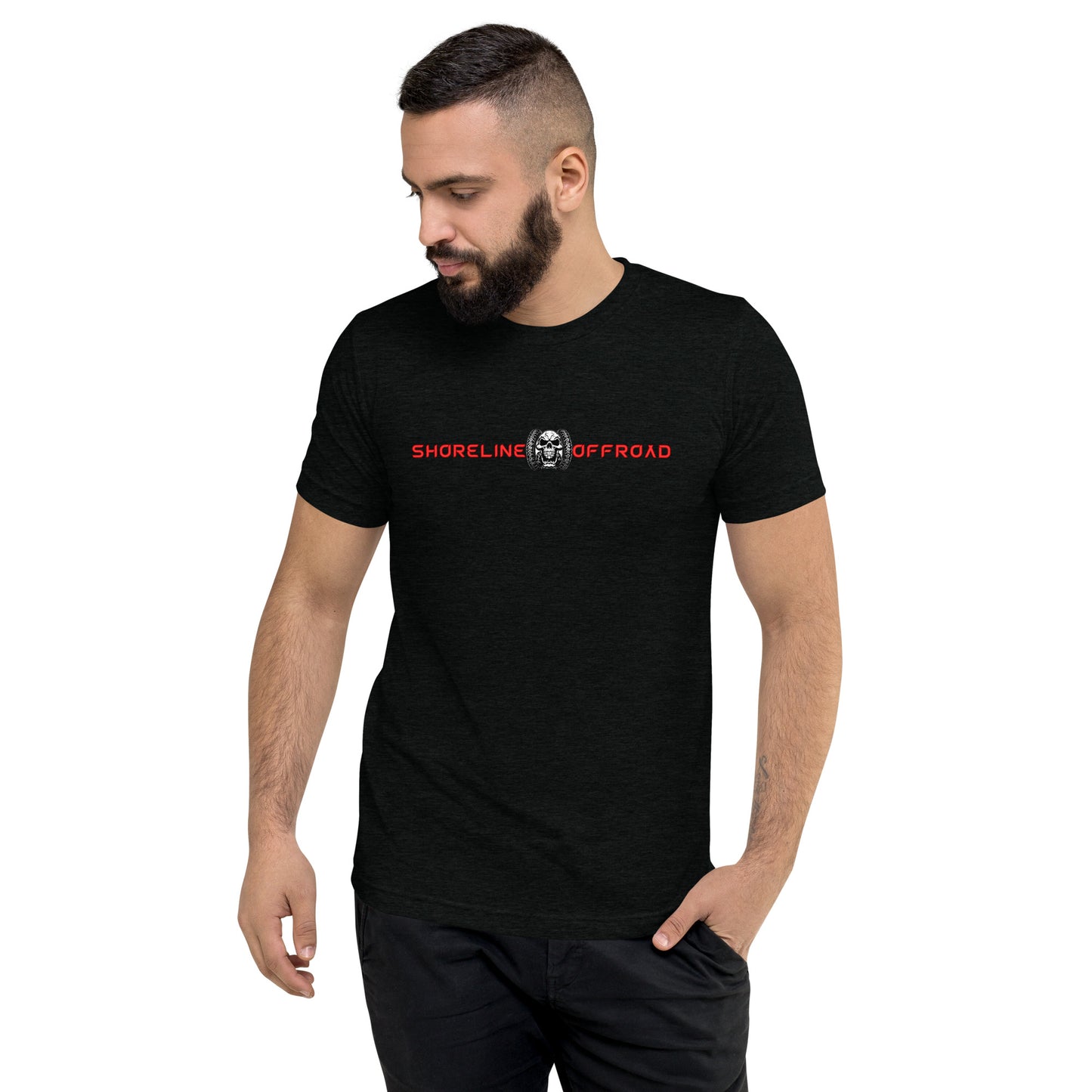 a man with a beard wearing a black t - shirt