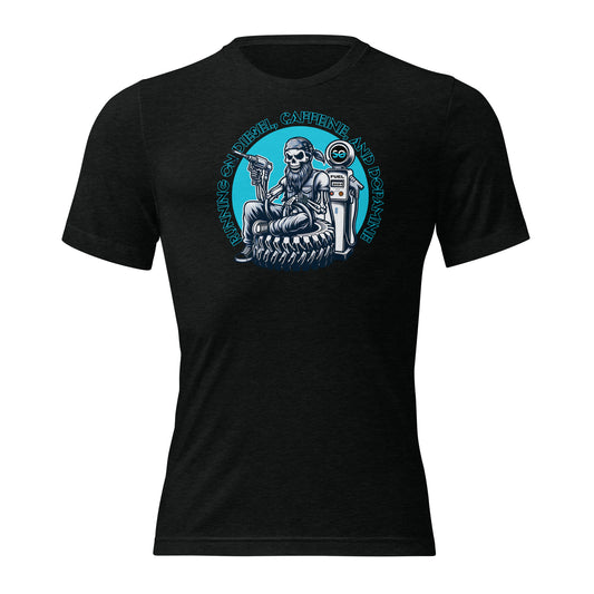 a black t - shirt with a skeleton on it