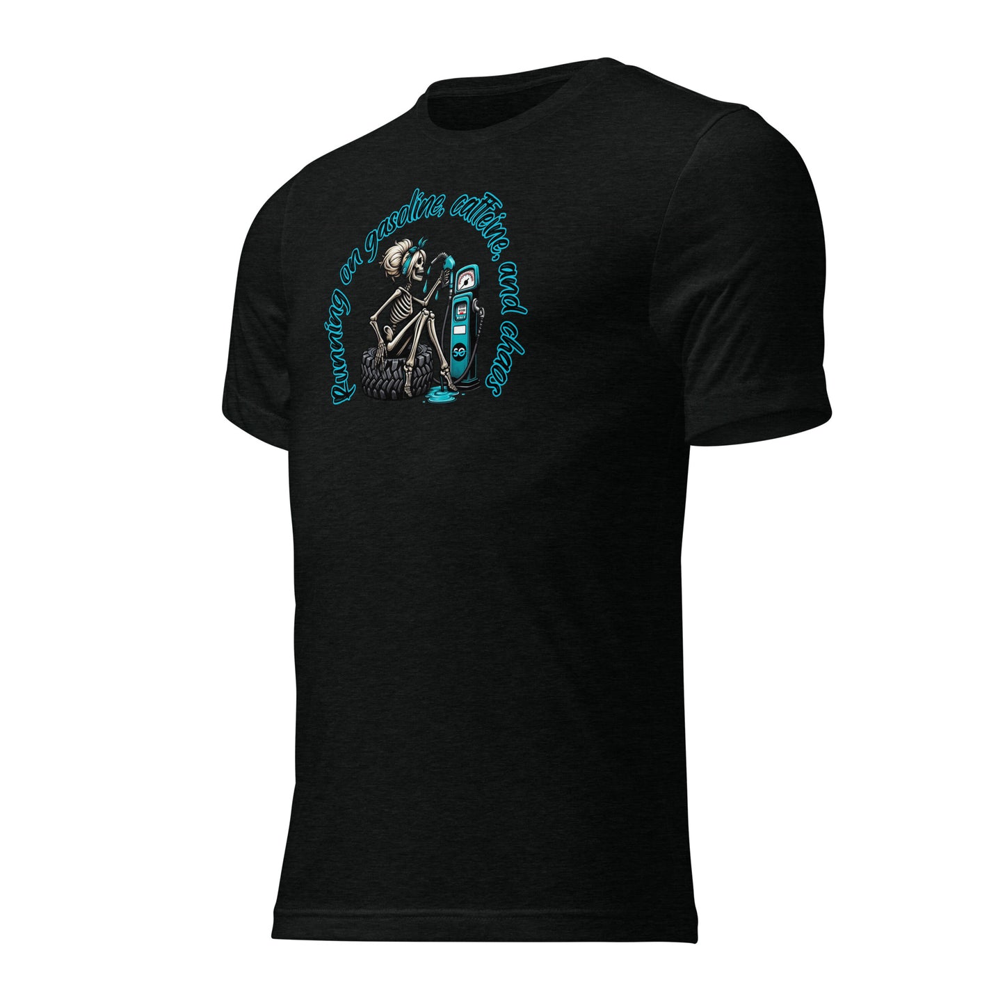 a black t - shirt with a skeleton on it
