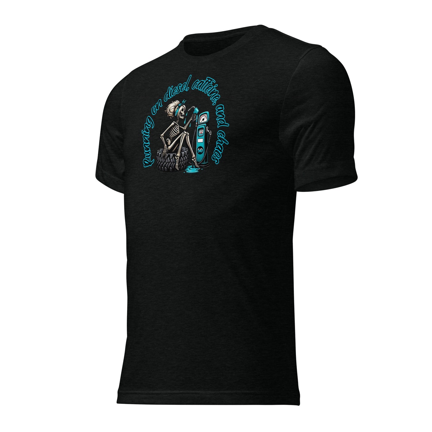 a black t - shirt with a skeleton on it