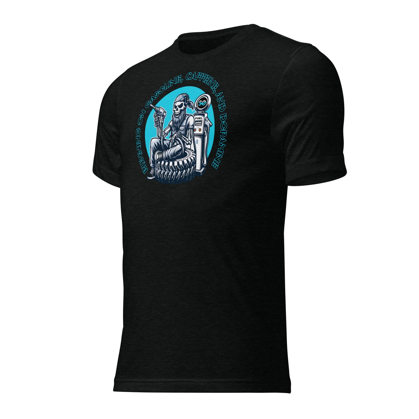 a black t - shirt with a skeleton on it