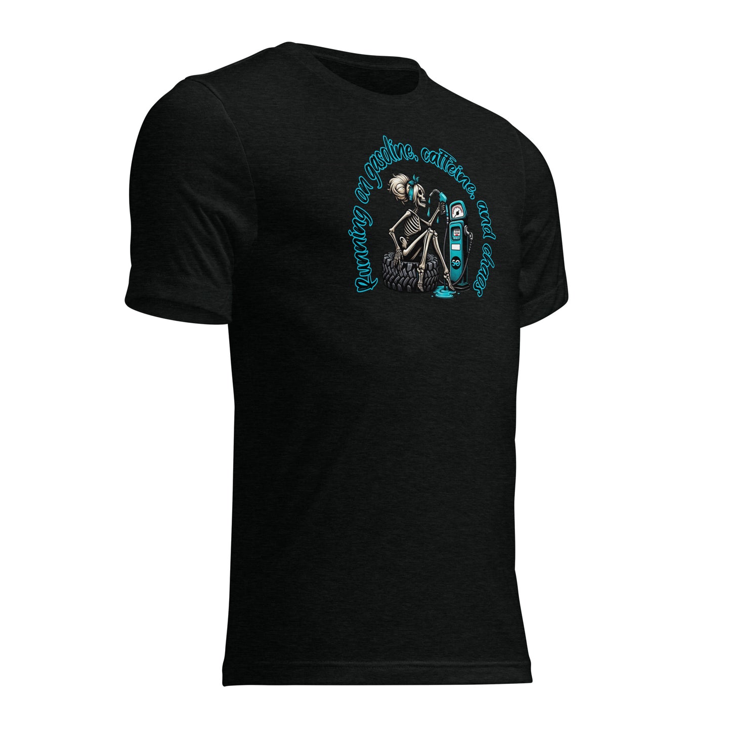 a black t - shirt with a skeleton on it