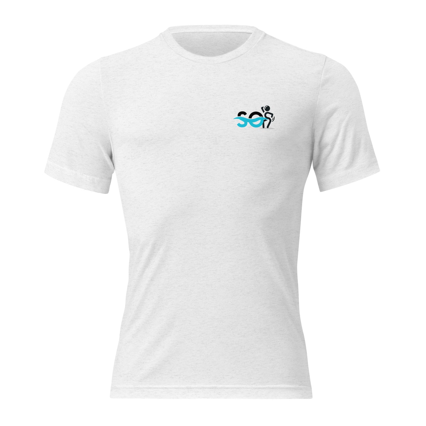 a white t - shirt with a blue logo on the chest