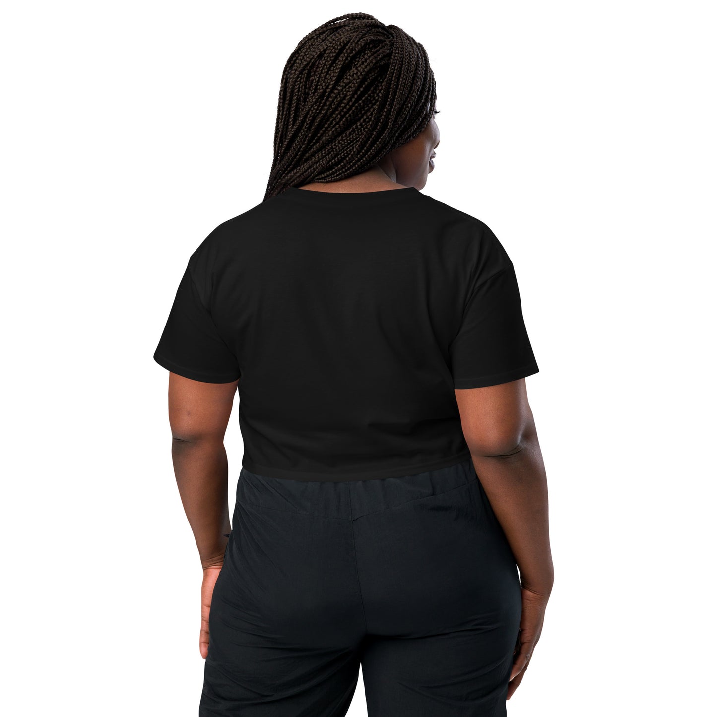 a woman wearing a black shirt and shorts
