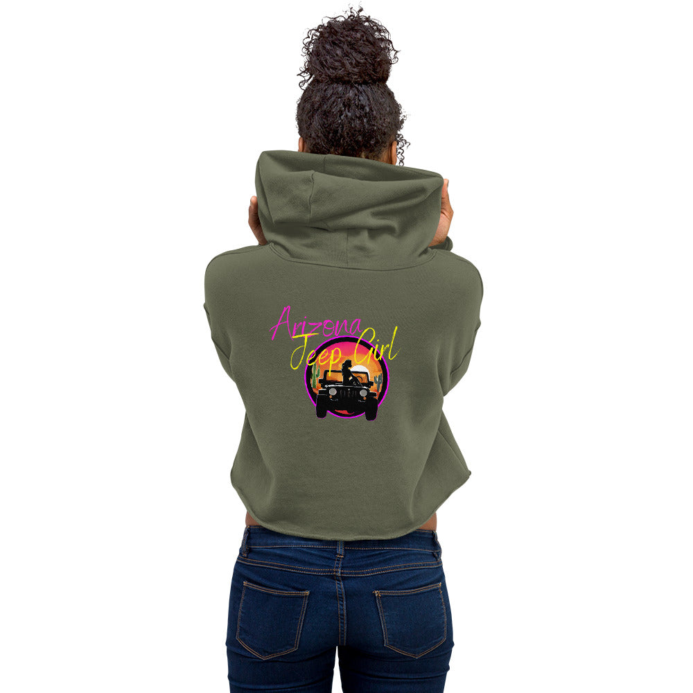 a woman wearing a green hoodie with a jeep on it