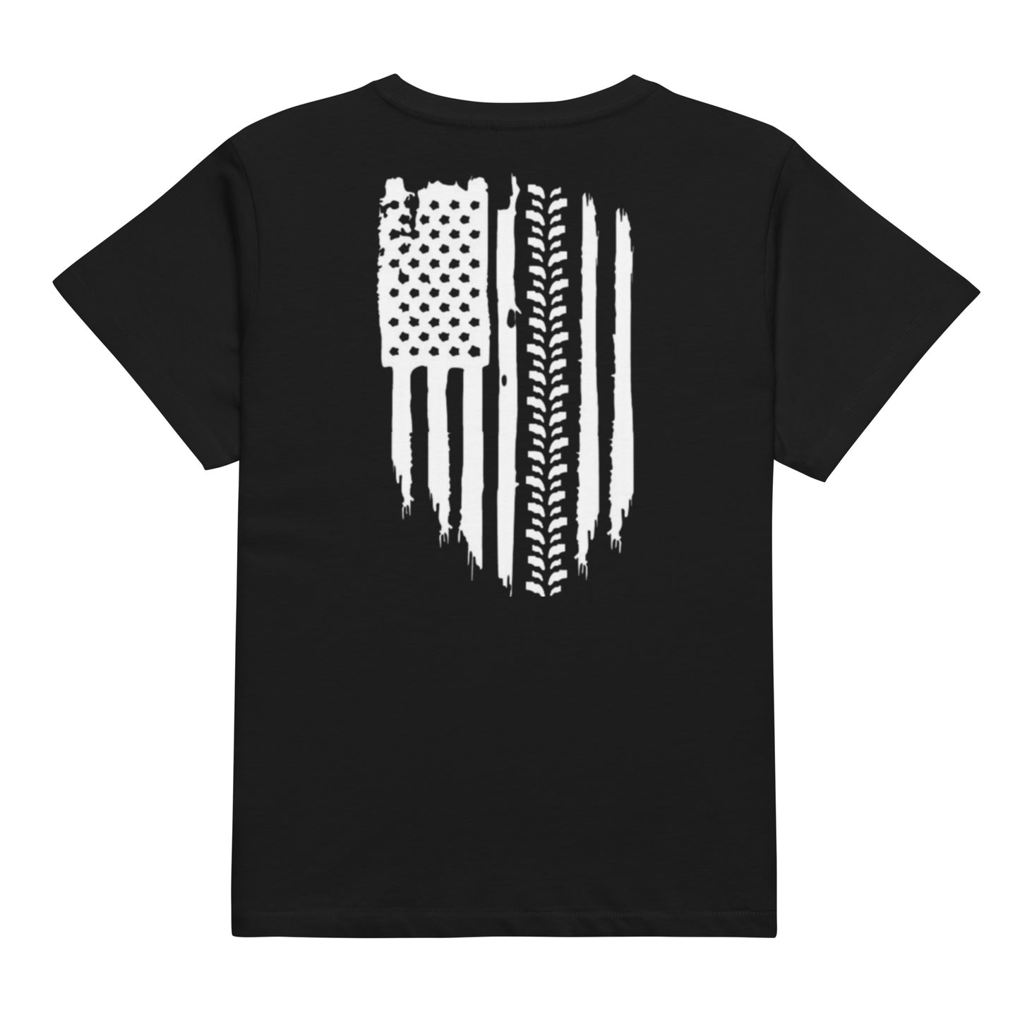 a black t - shirt with an american flag painted on it