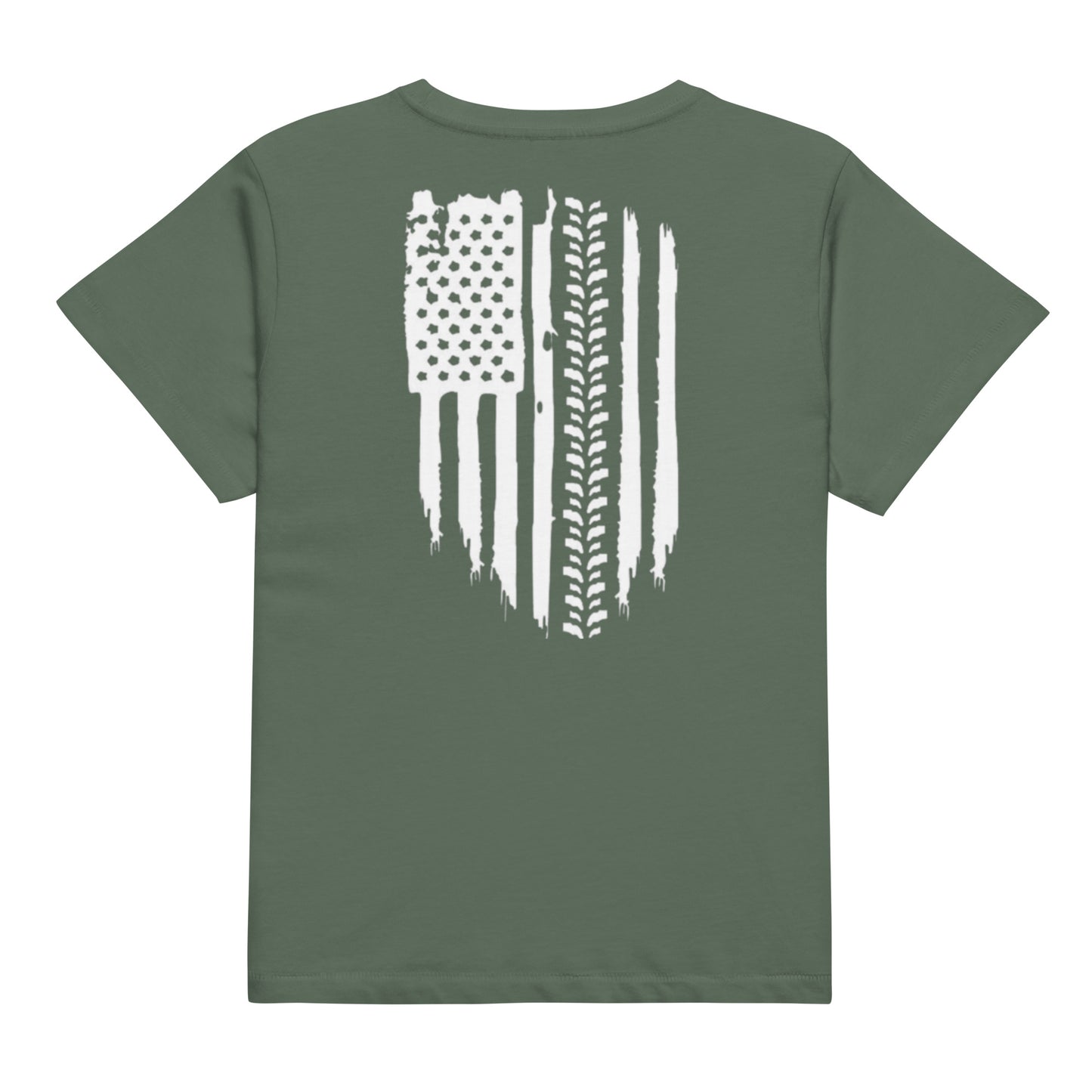 a green t - shirt with an american flag painted on it