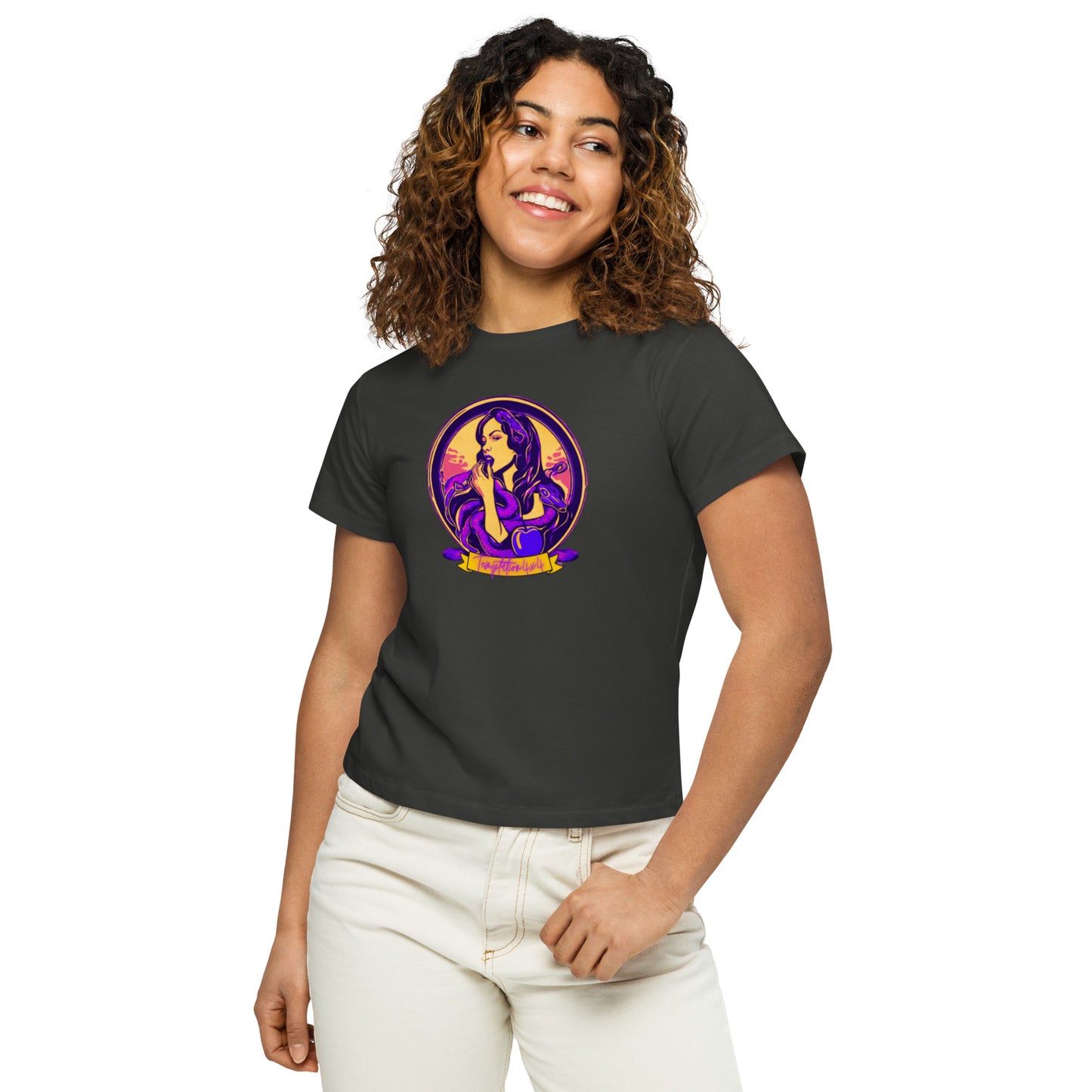 a woman wearing a t - shirt with a picture of a woman on it