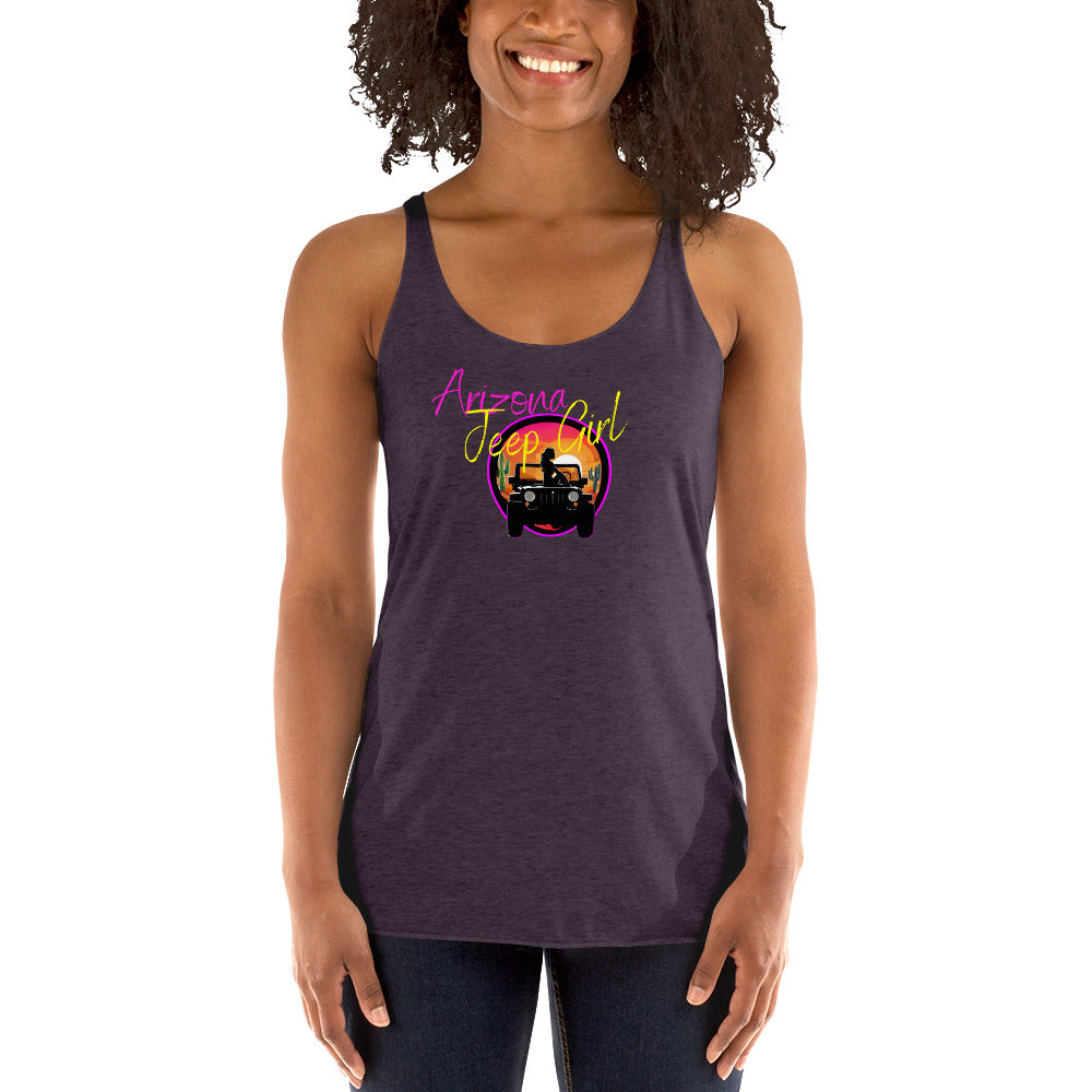 a woman wearing a tank top with an image of a sunset