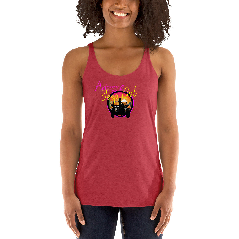 a woman wearing a red tank top with an image of a truck