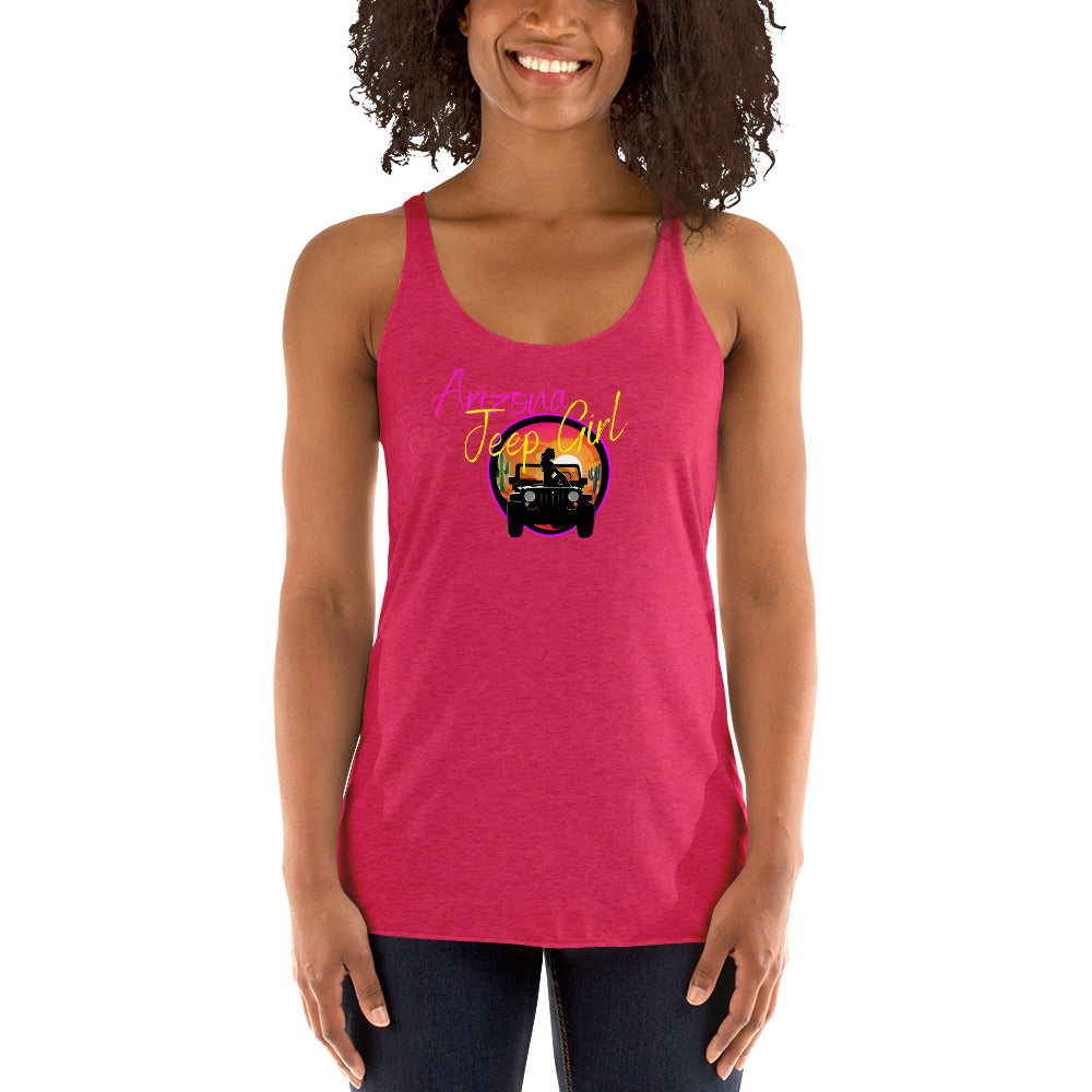 a woman wearing a pink tank top with an orange and yellow logo