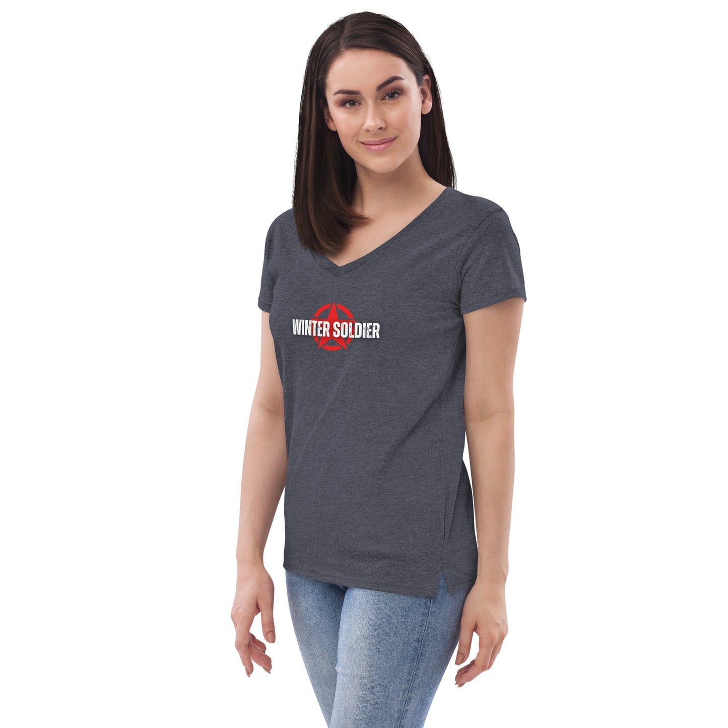 a woman wearing a t - shirt with the words white soldier on it
