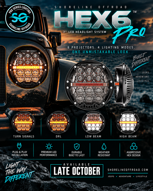 Shoreline Offroad HEX6 Pro 7 inch LED Headlight System product flyer