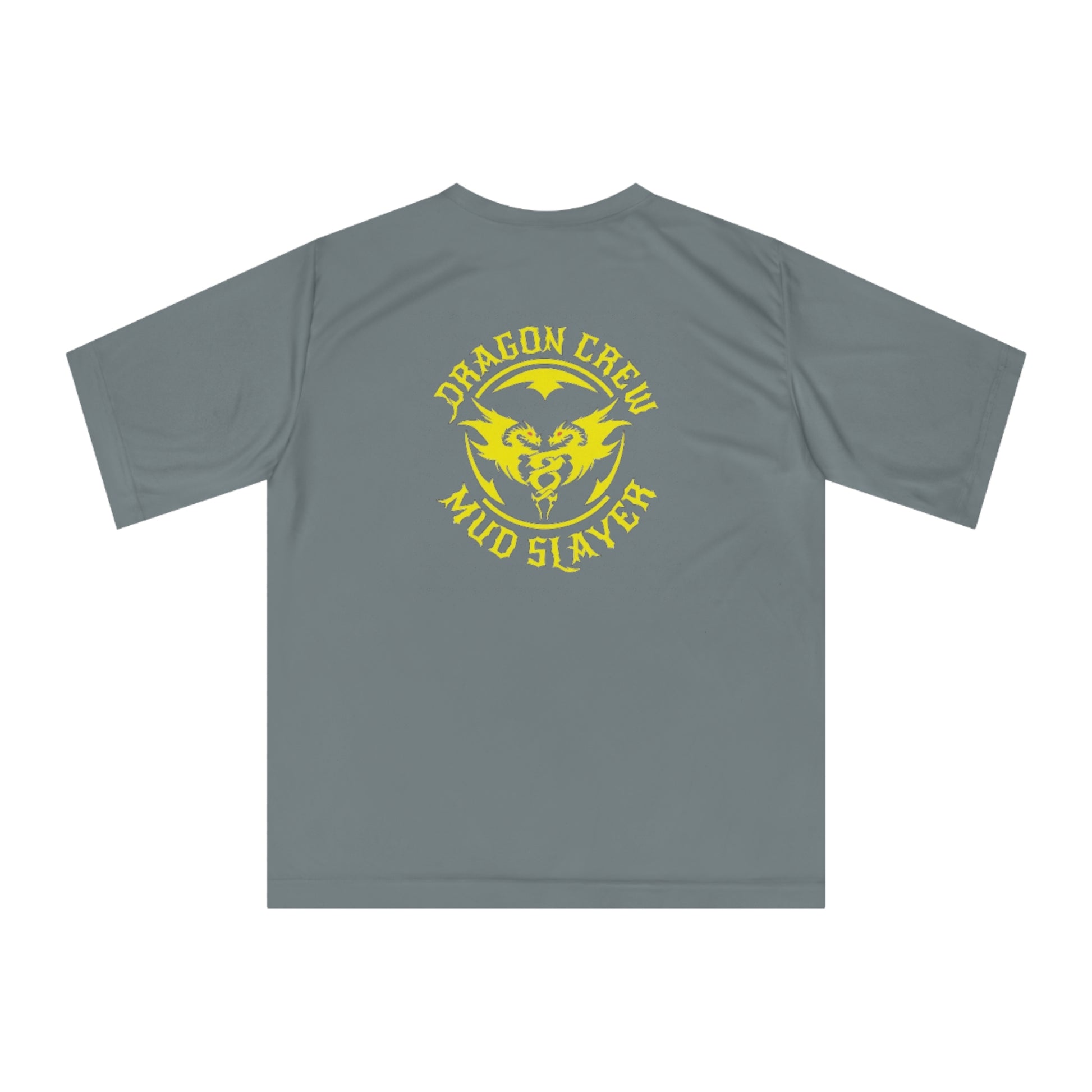 a gray shirt with a yellow dragon on it