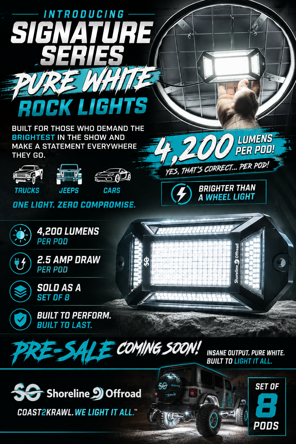 Shoreline Offroad Signature Series 8pc Pure White Rock lights Kit