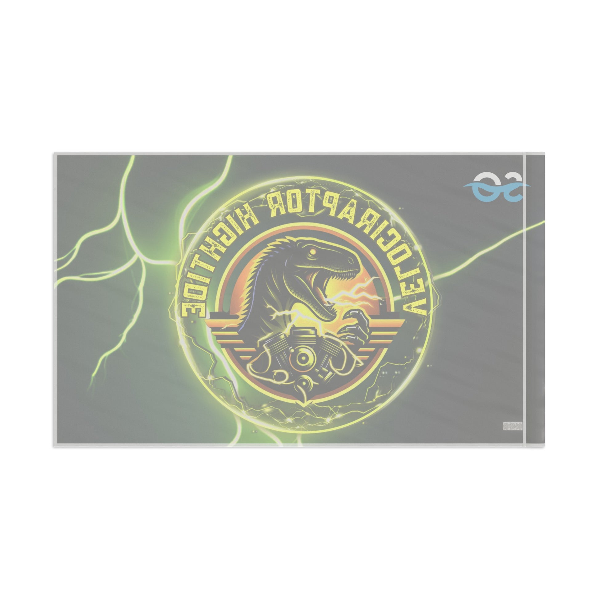 a sticker of a dinosaur with lightning in the background