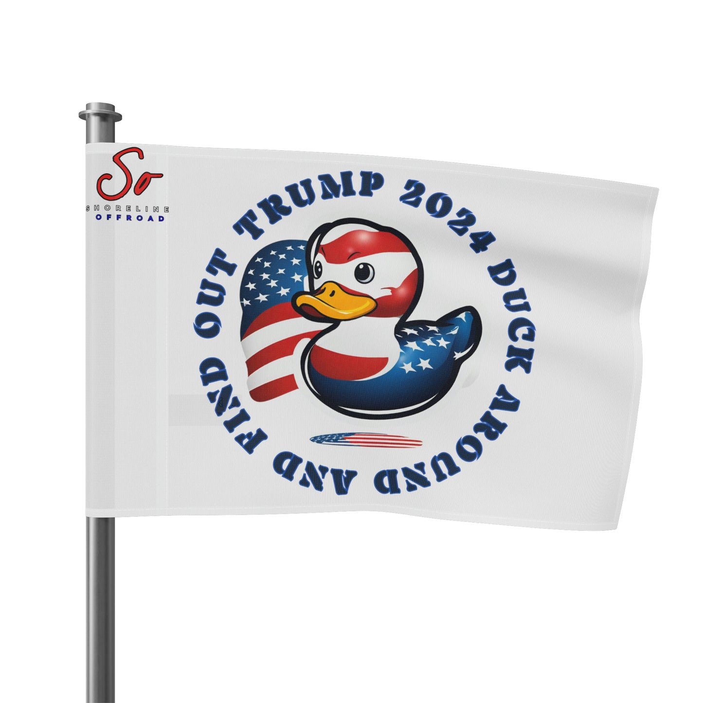 a white flag with a rubber duck on it